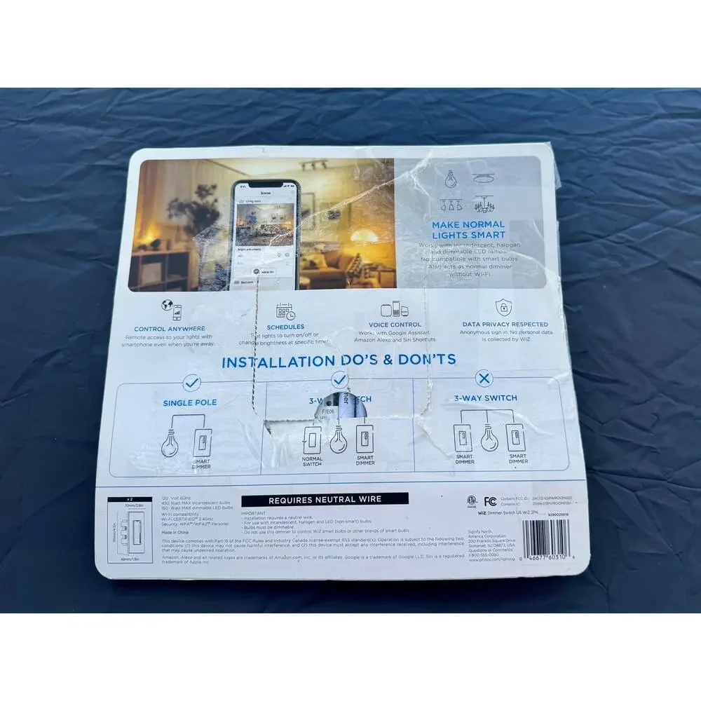 WiZ Smart Dimmer Switch 2-Pack WiFi Alexa Google Assistant Siri Open Box